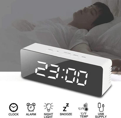 Digital LED Mirror Alarm Clock with Date, Temperature and Snooze Function