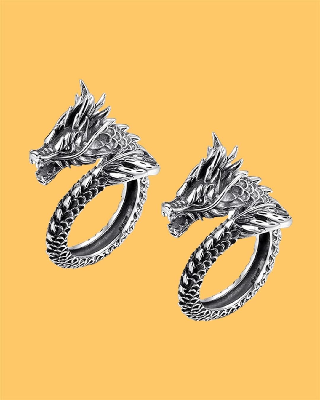 Silver Adjustable Dragon Ring (Pack of 2)